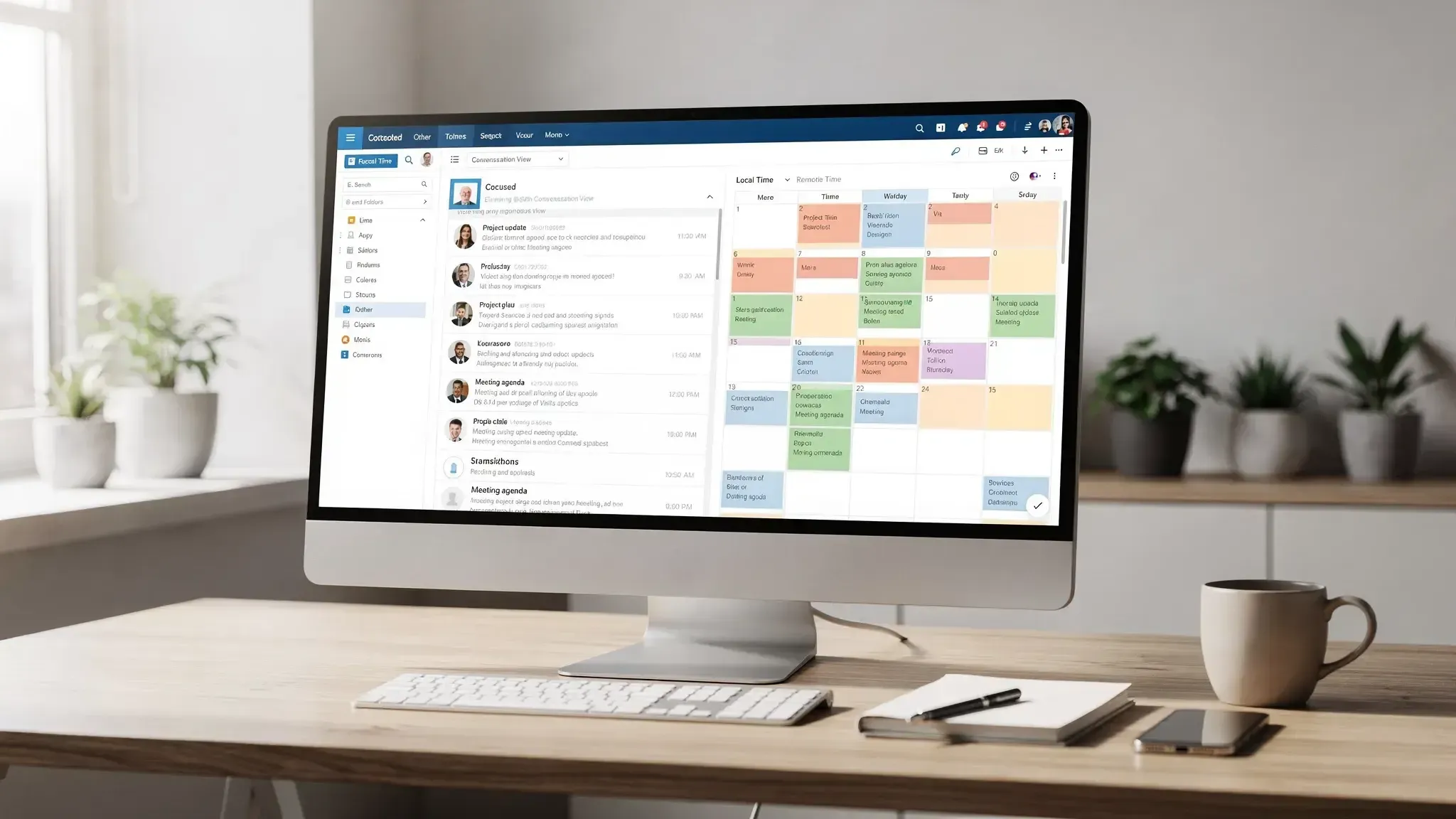Computerscherm op een bureau met een mailbox en een agenda naast elkaar